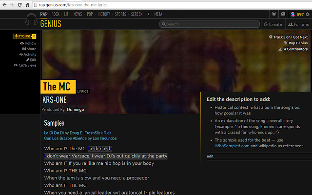 RapGeniusSamples from Chrome web store to be run with OffiDocs Chromium online RapGeniusSamples from Chrome web store to be run with OffiDocs Chromium online