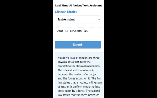 Real Time AI Voice/Text Assistant from Chrome web store to be run with OffiDocs Chromium online Real Time AI Voice/Text Assistant from Chrome web store to be run with OffiDocs Chromium online
