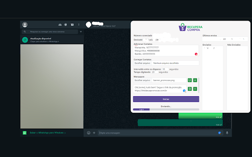 Rec. Compra Envio de Mensagens via WhatsApp from Chrome web store to be run with OffiDocs Chromium online Rec. Compra Envio de Mensagens via WhatsApp from Chrome web store to be run with OffiDocs Chromium online
