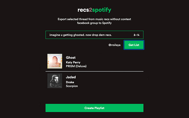 recs2spotify from Chrome web store to be run with OffiDocs Chromium online recs2spotify from Chrome web store to be run with OffiDocs Chromium online