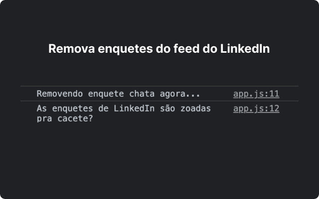Remover enquetes do Linkedin from Chrome web store to be run with OffiDocs Chromium online Remover enquetes do Linkedin from Chrome web store to be run with OffiDocs Chromium online