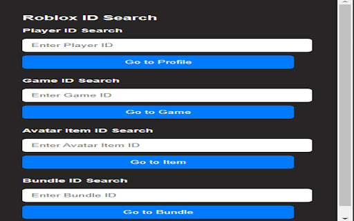 Roblox ID Search from Chrome web store to be run with OffiDocs Chromium online Roblox ID Search from Chrome web store to be run with OffiDocs Chromium online