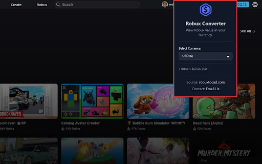 Robux to USD Currency Value Converter for Roblox from Chrome web store to be run with OffiDocs Chromium online Robux to USD Currency Value Converter for Roblox from Chrome web store to be run with OffiDocs Chromium online