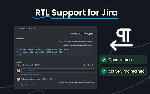 RTL Jira from Chrome web store to be run with OffiDocs Chromium online RTL Jira from Chrome web store to be run with OffiDocs Chromium online