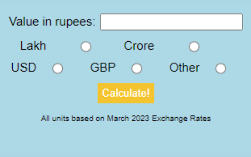 Rupee Unit Converter from Chrome web store to be run with OffiDocs Chromium online Rupee Unit Converter from Chrome web store to be run with OffiDocs Chromium online