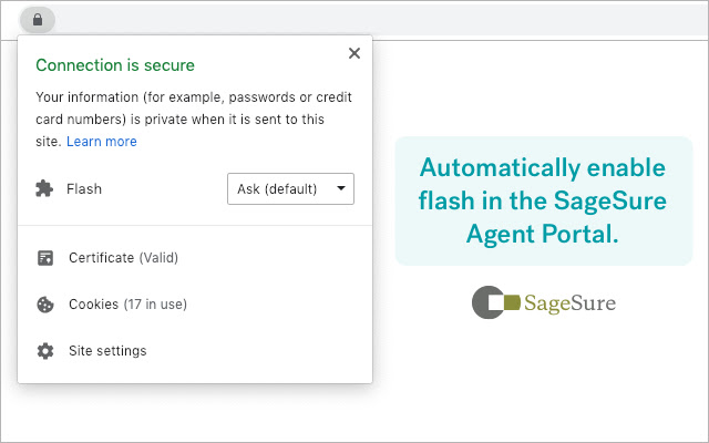 SageSure Flash Enabler from Chrome web store to be run with OffiDocs Chromium online SageSure Flash Enabler from Chrome web store to be run with OffiDocs Chromium online