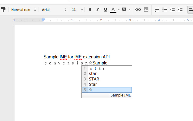 Sample IME for IME extension API from Chrome web store to be run with OffiDocs Chromium online Sample IME for IME extension API from Chrome web store to be run with OffiDocs Chromium online
