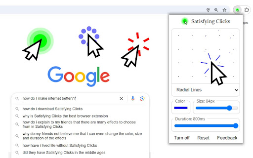Satisfying Clicks from Chrome web store to be run with OffiDocs Chromium online Satisfying Clicks from Chrome web store to be run with OffiDocs Chromium online