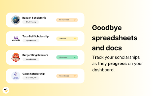 Scholarhive: One Click Scholarship Applications from Chrome web store to be run with OffiDocs Chromium online Scholarhive: One Click Scholarship Applications from Chrome web store to be run with OffiDocs Chromium online