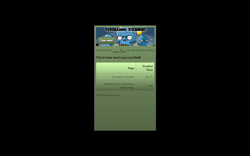 Scrolling Zombie from Chrome web store to be run with OffiDocs Chromium online Scrolling Zombie from Chrome web store to be run with OffiDocs Chromium online