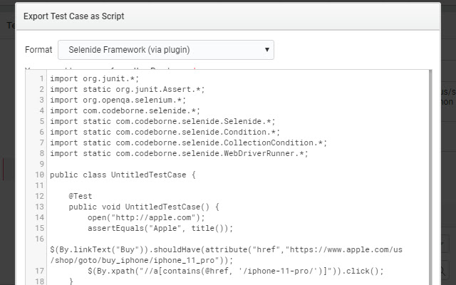 Selenide Exporter for Katalon Recorder from Chrome web store to be run with OffiDocs Chromium online Selenide Exporter for Katalon Recorder from Chrome web store to be run with OffiDocs Chromium online