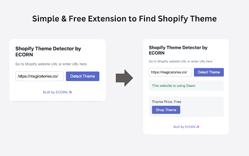 Shopify Theme Detector by ECORN from Chrome web store to be run with OffiDocs Chromium online Shopify Theme Detector by ECORN from Chrome web store to be run with OffiDocs Chromium online