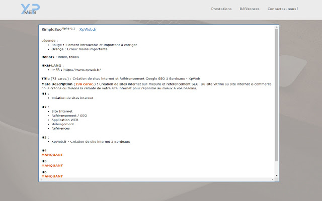 SimpleSeo XpWeb.fr from Chrome web store to be run with OffiDocs Chromium online SimpleSeo XpWeb.fr from Chrome web store to be run with OffiDocs Chromium online