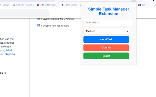 Simple Task Manager Extension from Chrome web store to be run with OffiDocs Chromium online Simple Task Manager Extension from Chrome web store to be run with OffiDocs Chromium online