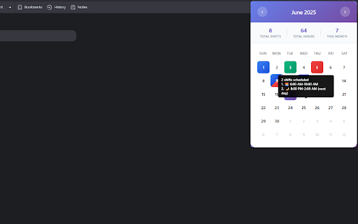 Simple Work Shift Calendar from Chrome web store to be run with OffiDocs Chromium online Simple Work Shift Calendar from Chrome web store to be run with OffiDocs Chromium online