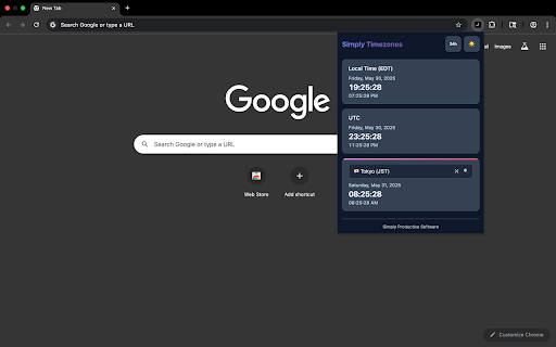 Simply Timezones from Chrome web store to be run with OffiDocs Chromium online Simply Timezones from Chrome web store to be run with OffiDocs Chromium online