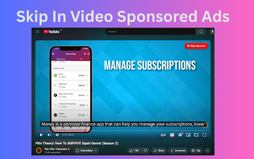 Skip Youtube Sponsors from Chrome web store to be run with OffiDocs Chromium online Skip Youtube Sponsors from Chrome web store to be run with OffiDocs Chromium online