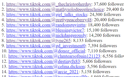 Sort Users Most Popular Followers On TikTok from Chrome web store to be run with OffiDocs Chromium online Sort Users Most Popular Followers On TikTok from Chrome web store to be run with OffiDocs Chromium online