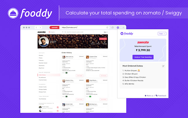 Spending Calculator for Swiggy™ and Zomato™ from Chrome web store to be run with OffiDocs Chromium online Spending Calculator for Swiggy™ and Zomato™ from Chrome web store to be run with OffiDocs Chromium online