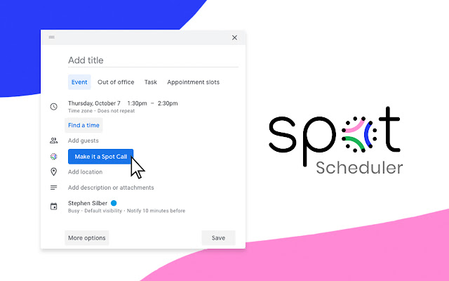 Spot Scheduler from Chrome web store to be run with OffiDocs Chromium online Spot Scheduler from Chrome web store to be run with OffiDocs Chromium online
