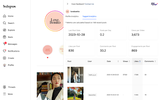 StarNgage Instagram Profile Analyzer from Chrome web store to be run with OffiDocs Chromium online StarNgage Instagram Profile Analyzer from Chrome web store to be run with OffiDocs Chromium online