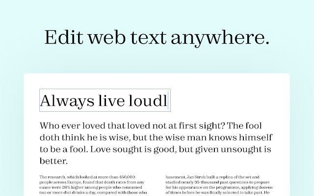 Subeditor: Webpage Text Editor from Chrome web store to be run with OffiDocs Chromium online Subeditor: Webpage Text Editor from Chrome web store to be run with OffiDocs Chromium online