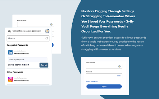 Syfly Password Manager from Chrome web store to be run with OffiDocs Chromium online Syfly Password Manager from Chrome web store to be run with OffiDocs Chromium online