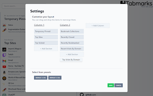 Tabmarks from Chrome web store to be run with OffiDocs Chromium online Tabmarks from Chrome web store to be run with OffiDocs Chromium online