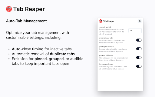 Tab Reaper: Idle Tab Collector from Chrome web store to be run with OffiDocs Chromium online Tab Reaper: Idle Tab Collector from Chrome web store to be run with OffiDocs Chromium online