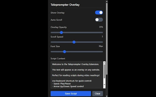 Teleprompter Overlay from Chrome web store to be run with OffiDocs Chromium online Teleprompter Overlay from Chrome web store to be run with OffiDocs Chromium online