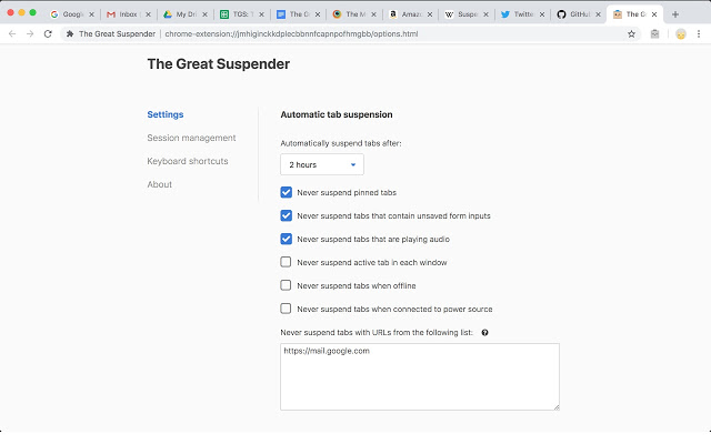 The Great Suspender (notrack) from Chrome web store to be run with OffiDocs Chromium online The Great Suspender (notrack) from Chrome web store to be run with OffiDocs Chromium online