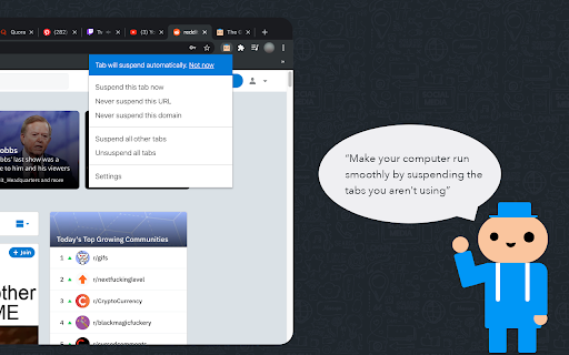 The Great Suspender Original from Chrome web store to be run with OffiDocs Chromium online The Great Suspender Original from Chrome web store to be run with OffiDocs Chromium online