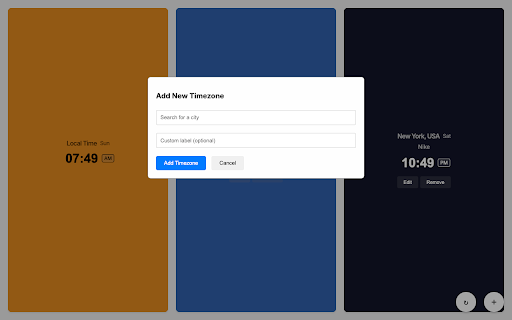 Timezonez from Chrome web store to be run with OffiDocs Chromium online Timezonez from Chrome web store to be run with OffiDocs Chromium online