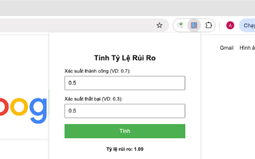 Tính tỷ lệ rủi ro from Chrome web store to be run with OffiDocs Chromium online Tính tỷ lệ rủi ro from Chrome web store to be run with OffiDocs Chromium online