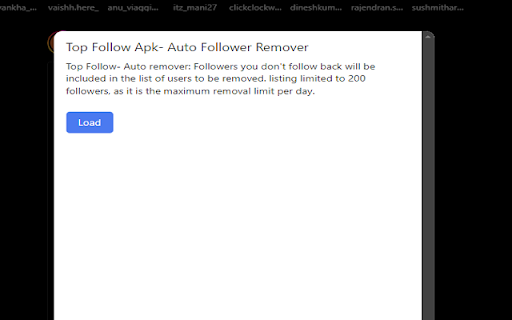 Top Follow ApkAuto Follower Remover from Chrome web store to be run with OffiDocs Chromium online Top Follow ApkAuto Follower Remover from Chrome web store to be run with OffiDocs Chromium online