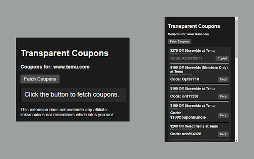 Transparent Coupons from Chrome web store to be run with OffiDocs Chromium online Transparent Coupons from Chrome web store to be run with OffiDocs Chromium online