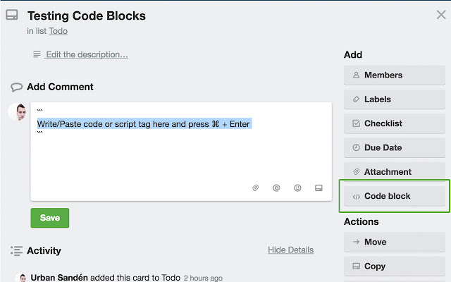 Trello Code Button from Chrome web store to be run with OffiDocs Chromium online Trello Code Button from Chrome web store to be run with OffiDocs Chromium online