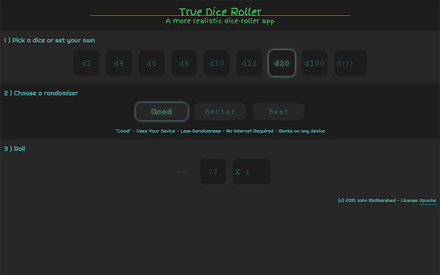 True Dice Roller from Chrome web store to be run with OffiDocs Chromium online True Dice Roller from Chrome web store to be run with OffiDocs Chromium online