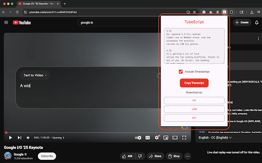 TubeScript from Chrome web store to be run with OffiDocs Chromium online TubeScript from Chrome web store to be run with OffiDocs Chromium online