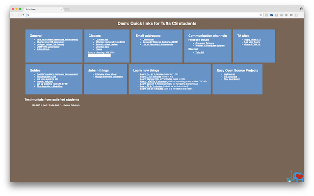 Tufts CS Dash from Chrome web store to be run with OffiDocs Chromium online Tufts CS Dash from Chrome web store to be run with OffiDocs Chromium online
