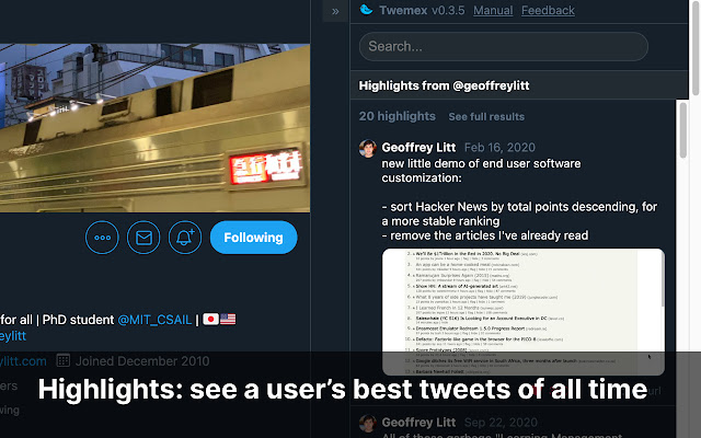 Twemex: Sidebar for Twitter from Chrome web store to be run with OffiDocs Chromium online Twemex: Sidebar for Twitter from Chrome web store to be run with OffiDocs Chromium online