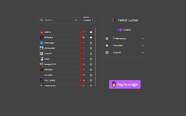 Twitch Lurker from Chrome web store to be run with OffiDocs Chromium online Twitch Lurker from Chrome web store to be run with OffiDocs Chromium online