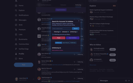 Twitter/X SuperUnfollow from Chrome web store to be run with OffiDocs Chromium online Twitter/X SuperUnfollow from Chrome web store to be run with OffiDocs Chromium online