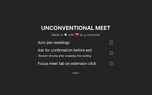 Unconventional Meet from Chrome web store to be run with OffiDocs Chromium online Unconventional Meet from Chrome web store to be run with OffiDocs Chromium online