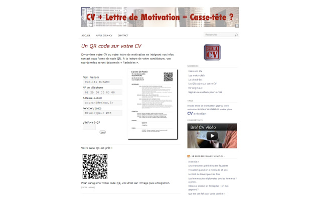 Un QR code sur votre CV from Chrome web store to be run with OffiDocs Chromium online Un QR code sur votre CV from Chrome web store to be run with OffiDocs Chromium online