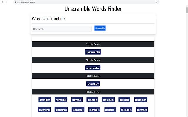 Unscramble Words from Chrome web store to be run with OffiDocs Chromium online Unscramble Words from Chrome web store to be run with OffiDocs Chromium online