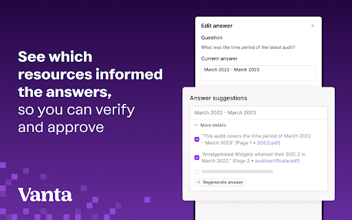 Vanta Questionnaire Automation from Chrome web store to be run with OffiDocs Chromium online Vanta Questionnaire Automation from Chrome web store to be run with OffiDocs Chromium online