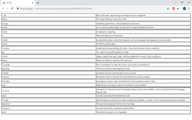 Vocab Squares from Chrome web store to be run with OffiDocs Chromium online Vocab Squares from Chrome web store to be run with OffiDocs Chromium online