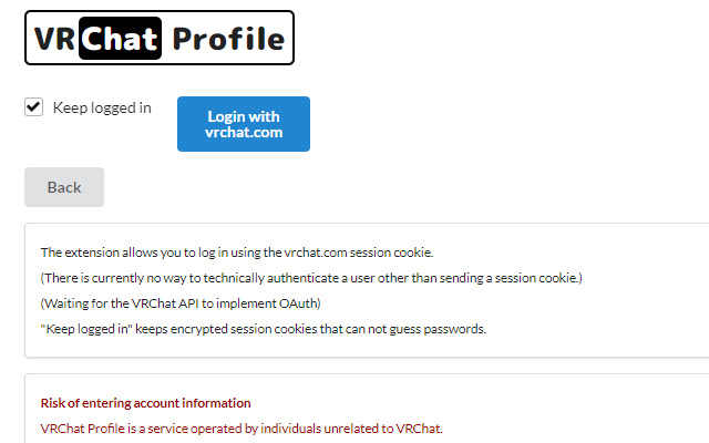 VRChat Profile from Chrome web store to be run with OffiDocs Chromium online VRChat Profile from Chrome web store to be run with OffiDocs Chromium online