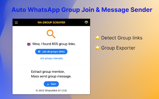 WA Group Sender Group Link Scraper from Chrome web store to be run with OffiDocs Chromium online WA Group Sender Group Link Scraper from Chrome web store to be run with OffiDocs Chromium online